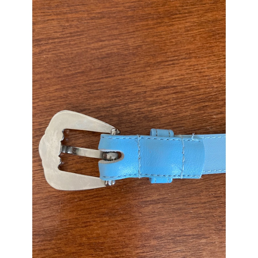 Beacon Hill Sky Blue Semi-Aniline Leather Skinny Belt Silver Western Buckle L - Picture 9 of 13